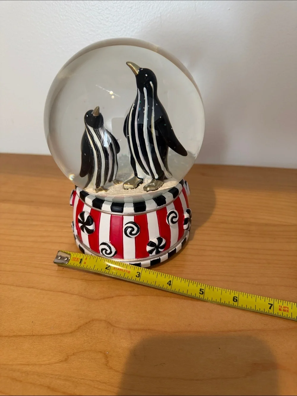 Mackenzie Childs Checkmate Penguin Snow Globe/ Music Box